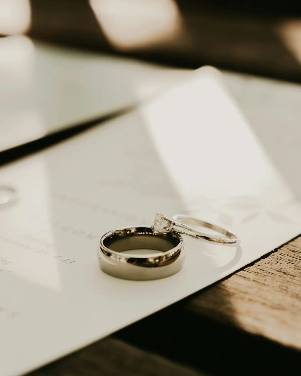 Two wedding rings resting on a card